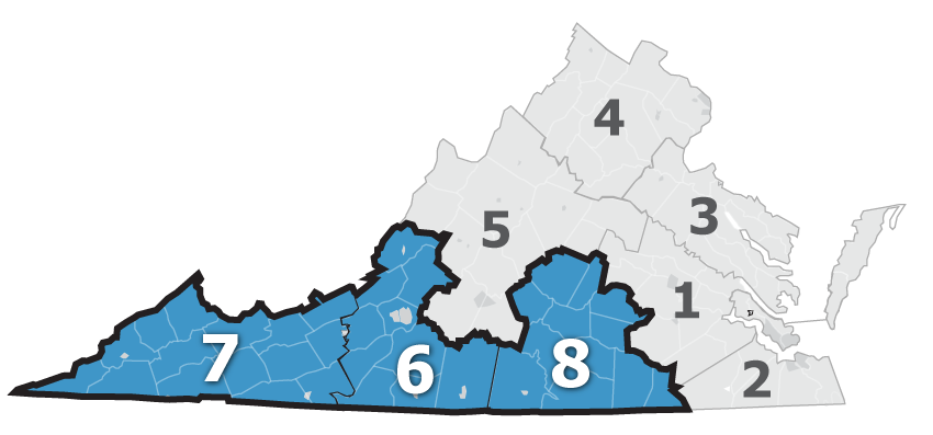 Virginia School Division Regions 6, 7, or 8